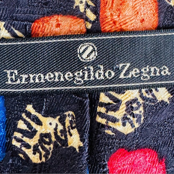 Vintage Ermenegildo Zegna 100% Silk Seide Men’s Tie Multicolored w/ Fun Print - Picture 8 of 8